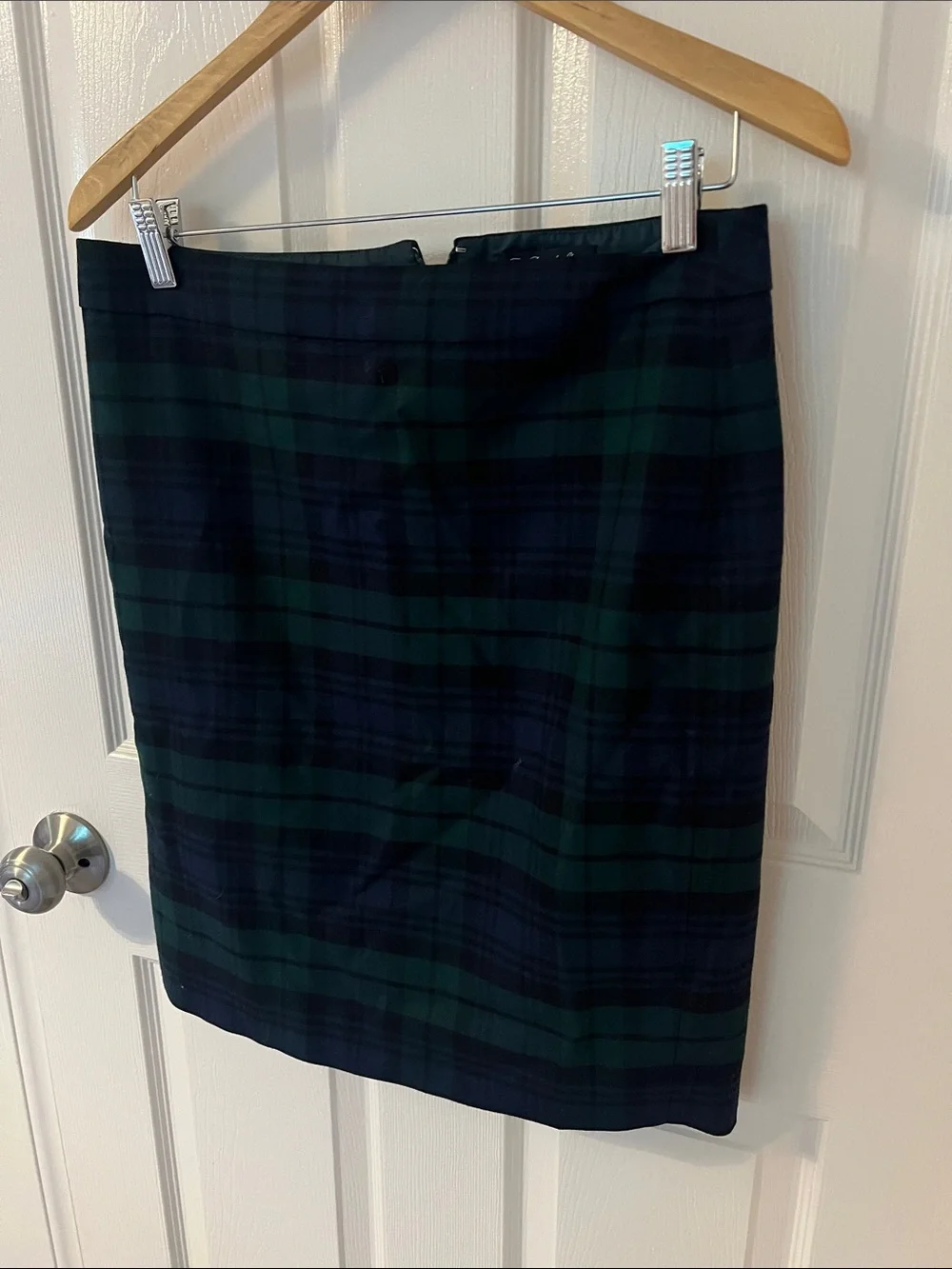 J. Crew Navy and Green Plaid Pencil Skirt